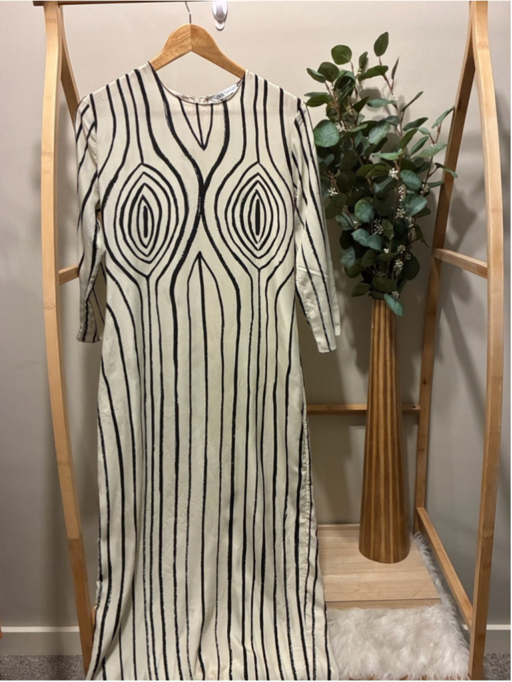 Zara Limited Edition Cream and Black Striped Long Sleeve Maxi Dress